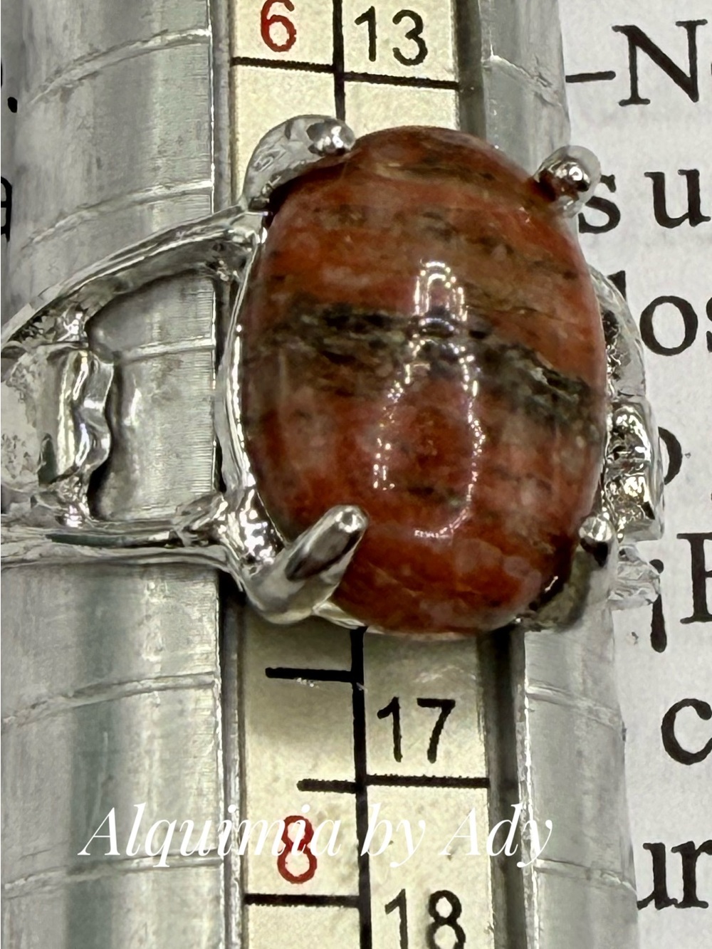 Burnt red Picasso jasper silver gem ring